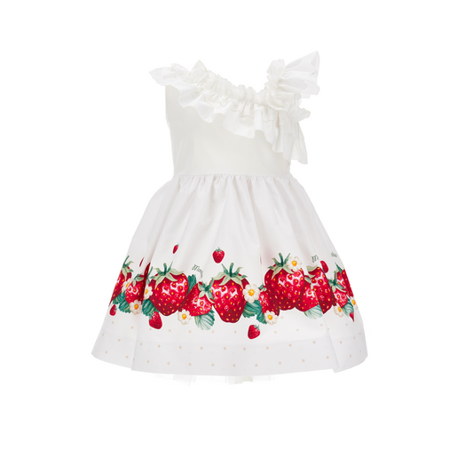 MONNALISA - Popeline-Kleid mit Erdbeer-Musterstreifen